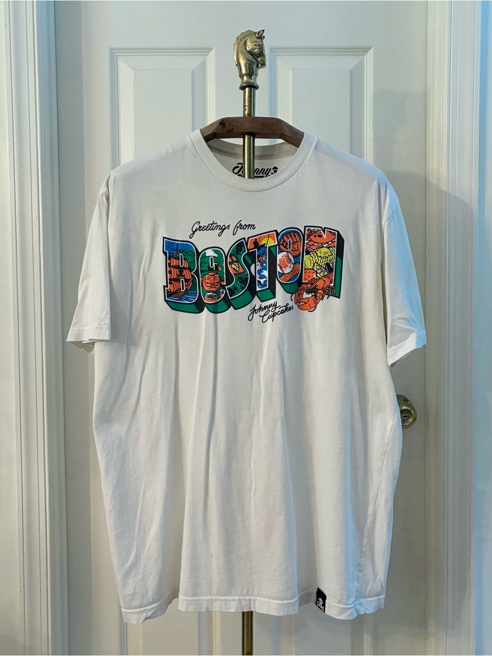 Johnny Cupcakes White Retro Boston Graphic Tee T-Shirt